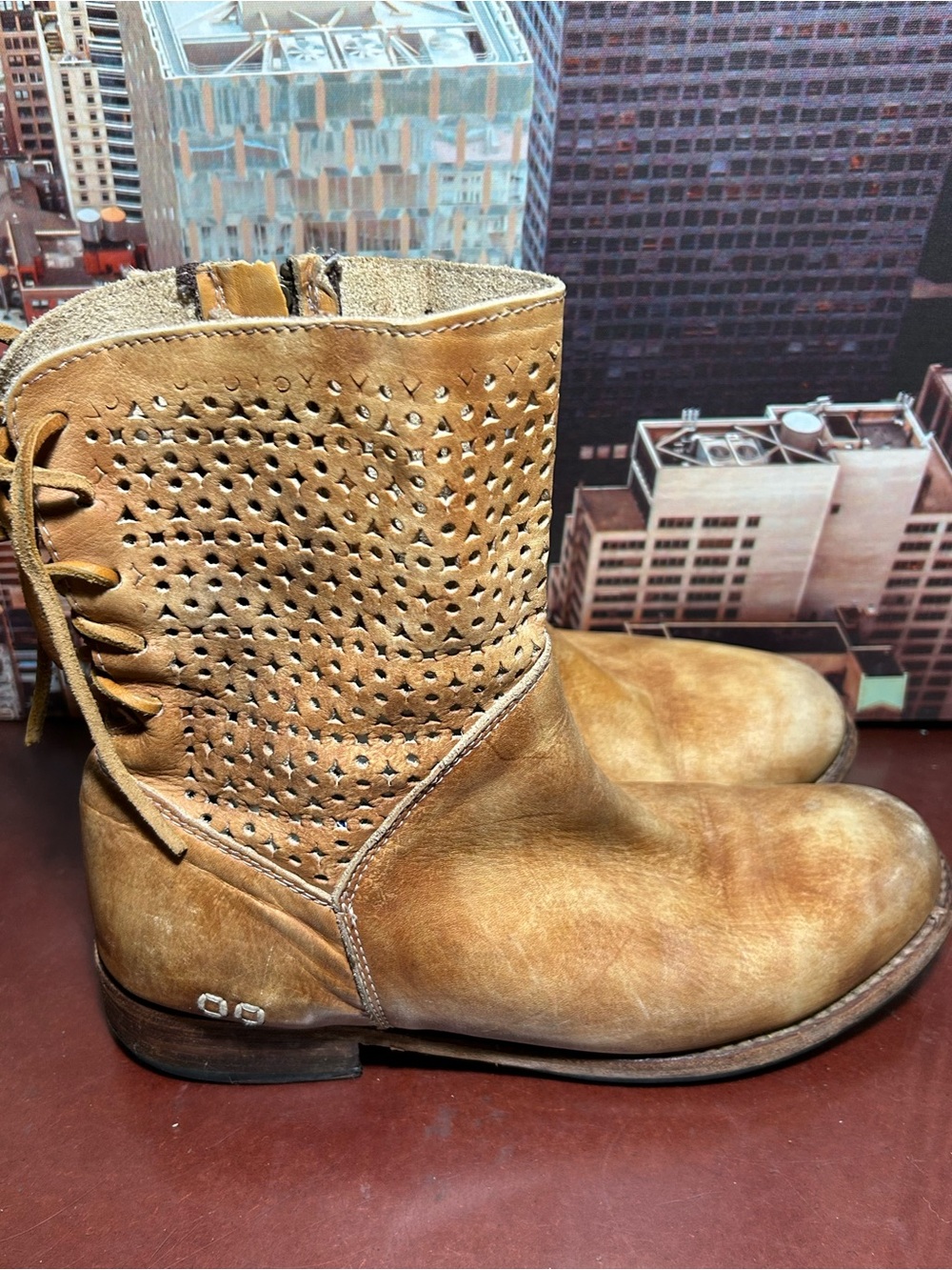 Bed Stu Tan Perforated Leather Ankle Boots